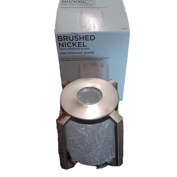 Brushed Nickel Metal Mini Pendant Shade, 7.88"D w/ 2.25" Fitter, Overall 8.16"H - Picture 3 of 4